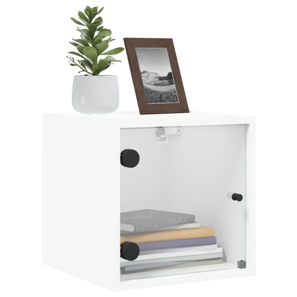 Mesitas de noche con puertas de vidrio 2 uds blanco 35x37x35 cm M 4