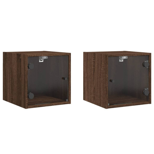 Mesitas noche con puertas vidrio 2 uds roble marrón 35x37x35 cm M 2