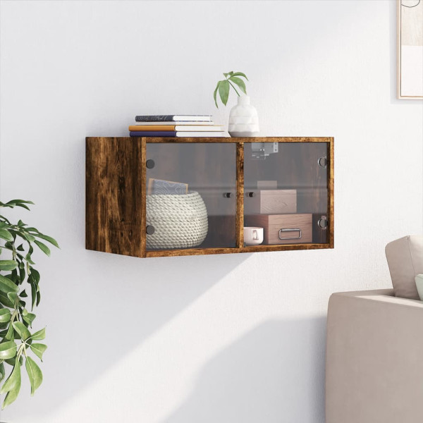 Mueble de pared puertas de vidrio roble ahumado 68.5x37x35 cm M 3