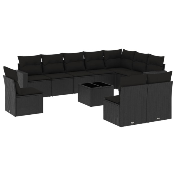 11 pcs conjunto sofás de jardim c/ almofadões vime PE preto M 2