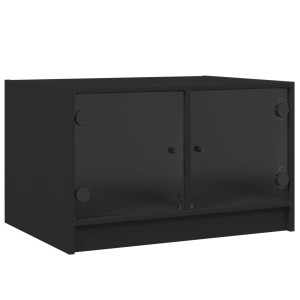 Mesa de centro con puertas de vidrio negra 68x50x42 cm H