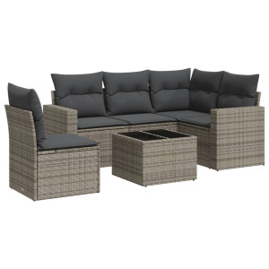 6 pcs conjunto sofás de jardim com almofadões vime cinzento H