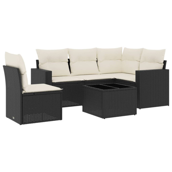 Set muebles de jardín 6 piezas y cojines ratán sintético negro M 2