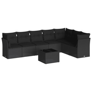 8 pcs conjunto sofás de jardim com almofadões vime PE preto H