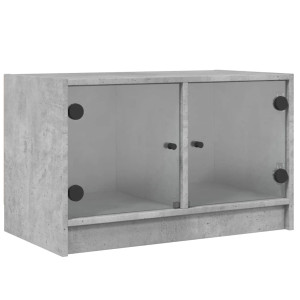 Mueble de TV con puertas de vidrio gris hormigón 68x37x42 cm H