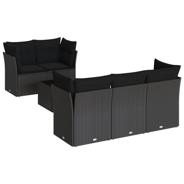 6 pcs conjunto sofás de jardim c/ almofadões vime PE preto M 2