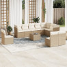 Set de sofás de jardín 11pzas con cojines ratán sintético beige 1