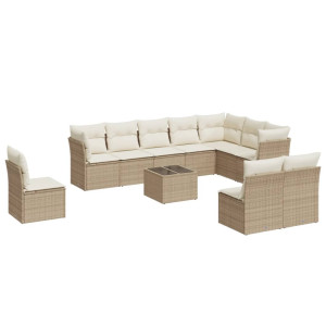 Set de sofás de jardín 11pzas con cojines ratán sintético beige H