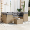 Set sofás de jardín 7 piezas y cojines ratán sintético beige 1