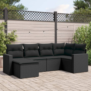 Set muebles de jardín 6 piezas y cojines ratán sintético negro H