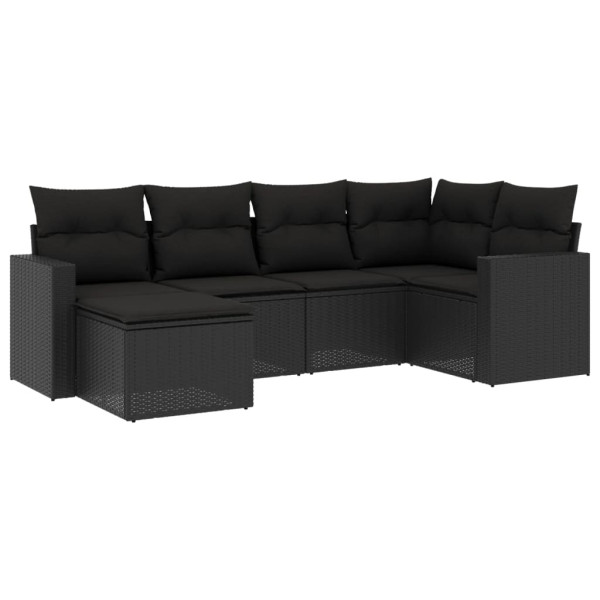 6 pcs conjunto sofás de jardim c/ almofadões vime PE preto D