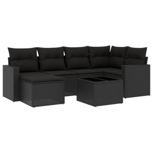 7 pcs conjunto de sofás p/ jardim c/ almofadões vime PE preto H