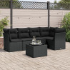 6 pcs conjunto sofás de jardim c/ almofadões vime PE preto 1