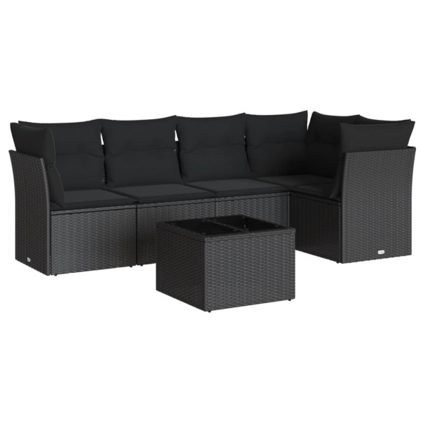 6 pcs conjunto sofás de jardim c/ almofadões vime PE preto M 2