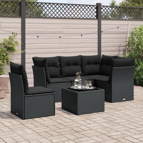 6 pcs conjunto sofás de jardim c/ almofadões vime PE preto D
