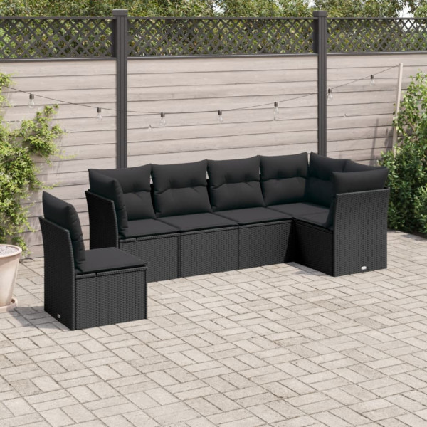 6 pcs conjunto sofás de jardim c/ almofadões vime PE preto D
