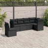6 pcs conjunto sofás de jardim c/ almofadões vime PE preto 1