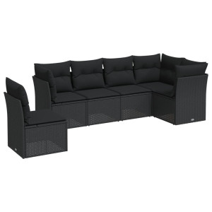 6 pcs conjunto sofás de jardim c/ almofadões vime PE preto H