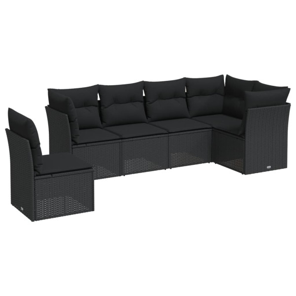6 pcs conjunto sofás de jardim c/ almofadões vime PE preto M 2