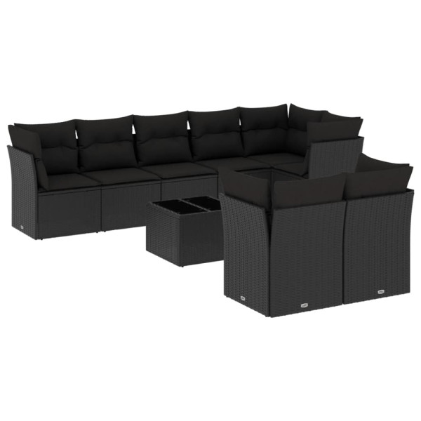 9 pcs conjunto de sofás p/ jardim c/ almofadões vime PE preto M 2
