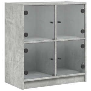 Armario auxiliar puertas de vidrio gris hormigón 68x37x75.5 cm H