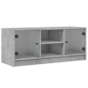 Mueble de TV con puertas de vidrio gris hormigón 102x37x42 cm H