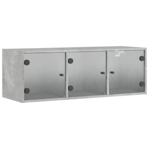 Mueble de pared puertas de vidrio gris hormigón 102x37x35 cm H