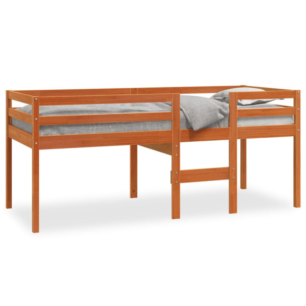 Cama alta madera maciza de pino marrón cera 80x200 cm D