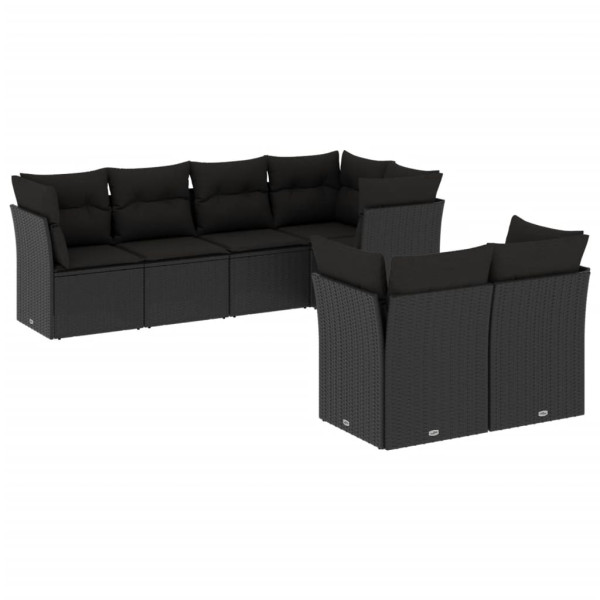 7 pcs conjunto de sofás p/ jardim c/ almofadões vime PE preto M 2