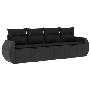 4 pcs conjunto de sofás para jardim c/ almofadões vime PE preto H
