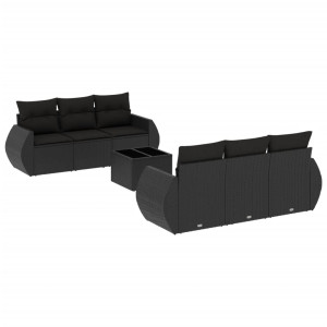 7 pcs conjunto de sofás p/ jardim c/ almofadões vime PE preto H