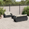 6 pcs conjunto sofás de jardim c/ almofadões vime PE preto 1