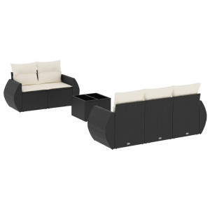 6 pcs conjunto sofás de jardim c/ almofadões vime PE preto H