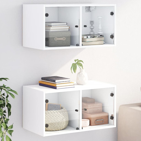 Mueble pared con puertas de vidrio 2 uds blanco 68.5x37x35 cm D
