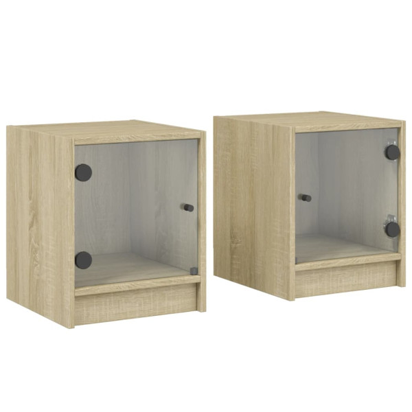 Mesitas noche con puertas vidrio 2 uds roble Sonoma 35x37x42 cm M 2