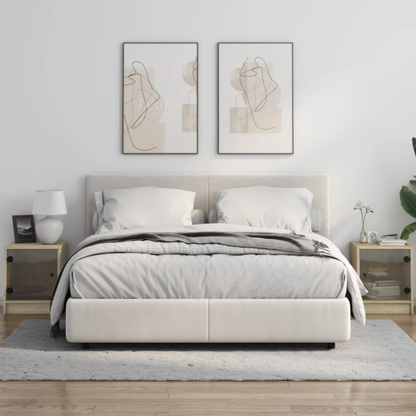 Mesa cabeceira c/ portas vidro 2 pcs 35x37x42cm carvalho sonoma M 3