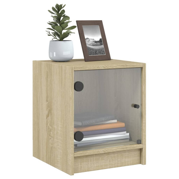 Mesitas noche con puertas vidrio 2 uds roble Sonoma 35x37x42 cm M 4