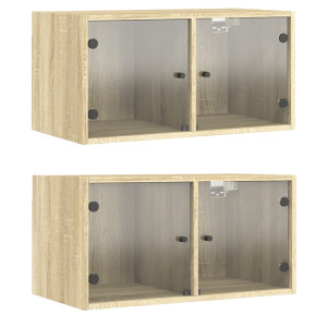 Mueble pared puertas de vidrio 2 uds roble Sonoma 68.5x37x35 cm H