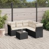 Set muebles de jardín 6 piezas y cojines ratán sintético negro 1