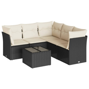 6 pcs conjunto sofás de jardim c/ almofadões vime PE preto H