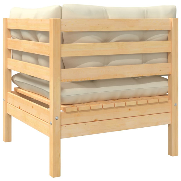 Sofá de esquina de jardín y cojines madera maciza de pino crema M 3