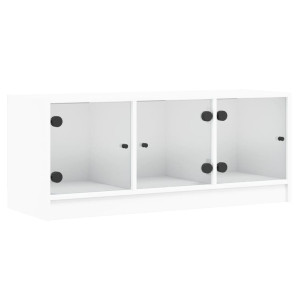 Mueble de TV con puertas de vidrio blanco 102x37x42 cm H