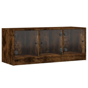 Mueble de TV con puertas de vidrio roble ahumado 102x37x42 cm H