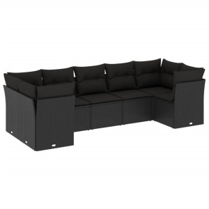 7 pcs conjunto de sofás p/ jardim c/ almofadões vime PE preto H
