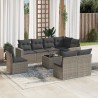 9 pcs conjunto sofás p/ jardim com almofadões vime PE cinzento 1