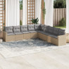 Set de sofás de jardín 9 pzas con cojines ratán sintético beige 1