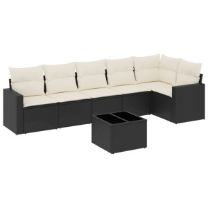 7 pcs conjunto de sofás p/ jardim c/ almofadões vime PE preto H