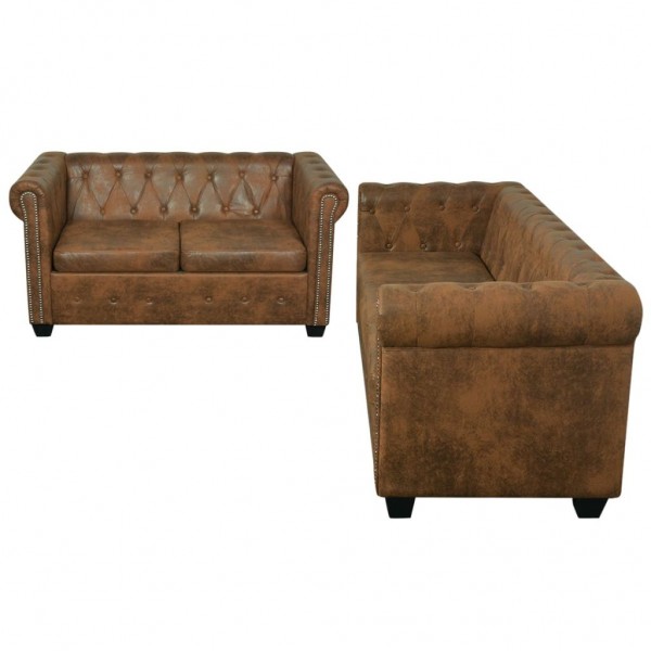 Sofás Chesterfield de 2 y 3 plazas marrón M 5
