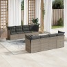 9 pcs conjunto sofás p/ jardim com almofadões vime PE cinzento 1