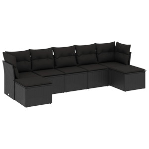 7 pcs conjunto de sofás p/ jardim c/ almofadões vime PE preto H
